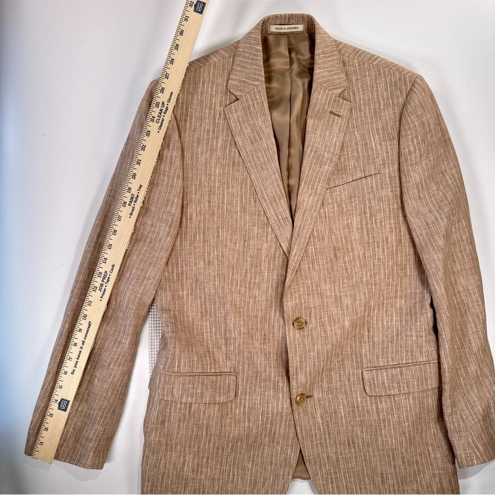 Lauren Ralph Lauren Linen Pinstripe Sport Coat Mens M Tan Coastal Quiet Luxury - Picture 11 of 13
